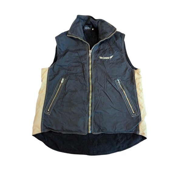 Vtg New Zealand Black & Tan Polyester Zip Vest Mens - Picture 10 of 11